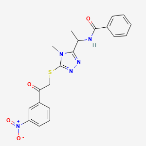 molecular formula C20H19N5O4S B4187066 N-[1-(4-methyl-5-{[2-(3-nitrophenyl)-2-oxoethyl]sulfanyl}-4H-1,2,4-triazol-3-yl)ethyl]benzamide 