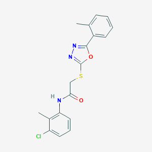 molecular formula C18H16ClN3O2S B418715 N-(3-chloro-2-methylphenyl)-2-[[5-(2-methylphenyl)-1,3,4-oxadiazol-2-yl]sulfanyl]acetamide 
