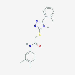 molecular formula C20H22N4OS B418716 N-(3,4-dimethylphenyl)-2-{[4-methyl-5-(2-methylphenyl)-4H-1,2,4-triazol-3-yl]sulfanyl}acetamide 