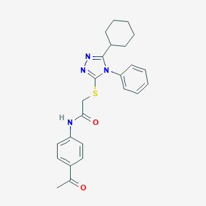 molecular formula C24H26N4O2S B418721 N-(4-Acetylphenyl)-2-((5-cyclohexyl-4-phenyl-4H-1,2,4-triazol-3-yl)thio)acetamide CAS No. 332870-48-1