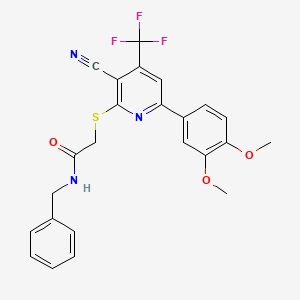 molecular formula C24H20F3N3O3S B4187380 N-benzyl-2-[3-cyano-6-(3,4-dimethoxyphenyl)-4-(trifluoromethyl)pyridin-2-yl]sulfanylacetamide 