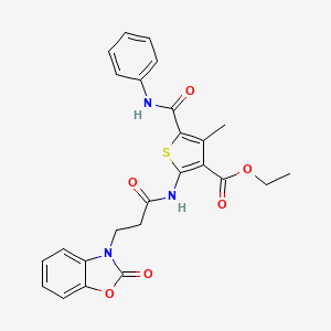molecular formula C25H23N3O6S B4187490 ethyl 4-methyl-2-{[3-(2-oxo-1,3-benzoxazol-3(2H)-yl)propanoyl]amino}-5-(phenylcarbamoyl)thiophene-3-carboxylate 