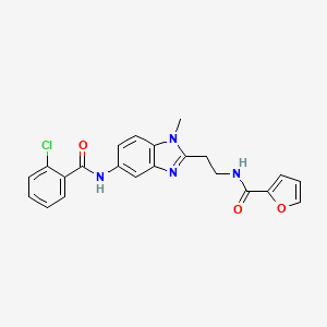 molecular formula C22H19ClN4O3 B4187524 N-{2-[5-(2-CHLOROBENZAMIDO)-1-METHYL-1H-1,3-BENZODIAZOL-2-YL]ETHYL}FURAN-2-CARBOXAMIDE 