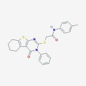 molecular formula C25H23N3O2S2 B418756 N-(4-methylphenyl)-2-[(4-oxo-3-phenyl-3,4,5,6,7,8-hexahydro[1]benzothieno[2,3-d]pyrimidin-2-yl)sulfanyl]acetamide 