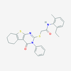 molecular formula C27H27N3O2S2 B418763 N-(2-ethyl-6-methylphenyl)-2-[(4-oxo-3-phenyl-3,4,5,6,7,8-hexahydro[1]benzothieno[2,3-d]pyrimidin-2-yl)sulfanyl]acetamide 