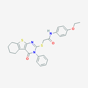 molecular formula C26H25N3O3S2 B418767 N-(4-ethoxyphenyl)-2-[(4-oxo-3-phenyl-3,4,5,6,7,8-hexahydro[1]benzothieno[2,3-d]pyrimidin-2-yl)sulfanyl]acetamide 