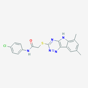 molecular formula C19H16ClN5OS B418780 N-(4-chlorophenyl)-2-[(6,8-dimethyl-5H-[1,2,4]triazino[5,6-b]indol-3-yl)sulfanyl]acetamide 