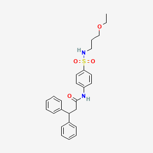 molecular formula C26H30N2O4S B4188676 N-{4-[(3-ethoxypropyl)sulfamoyl]phenyl}-3,3-diphenylpropanamide 