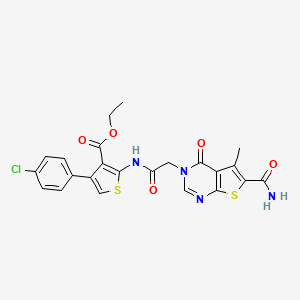 molecular formula C23H19ClN4O5S2 B4188792 Ethyl 2-[[2-(6-carbamoyl-5-methyl-4-oxothieno[2,3-d]pyrimidin-3-yl)acetyl]amino]-4-(4-chlorophenyl)thiophene-3-carboxylate 