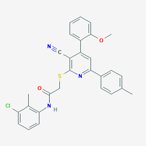 molecular formula C29H24ClN3O2S B418893 N-(3-chloro-2-methylphenyl)-2-{[3-cyano-4-(2-methoxyphenyl)-6-(4-methylphenyl)-2-pyridinyl]sulfanyl}acetamide 