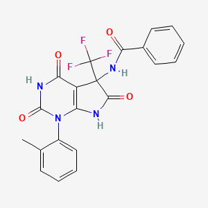 molecular formula C21H15F3N4O4 B4189495 N-[1-(2-METHYLPHENYL)-2,4,6-TRIOXO-5-(TRIFLUOROMETHYL)-1H,2H,3H,4H,5H,6H,7H-PYRROLO[2,3-D]PYRIMIDIN-5-YL]BENZAMIDE 