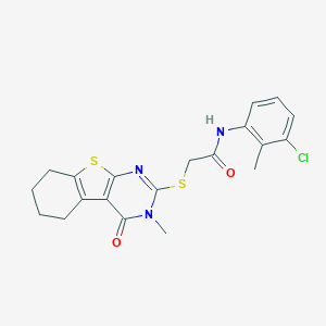 molecular formula C20H20ClN3O2S2 B418960 N-(3-chloro-2-methylphenyl)-2-[(3-methyl-4-oxo-5,6,7,8-tetrahydro-[1]benzothiolo[2,3-d]pyrimidin-2-yl)sulfanyl]acetamide CAS No. 332937-55-0