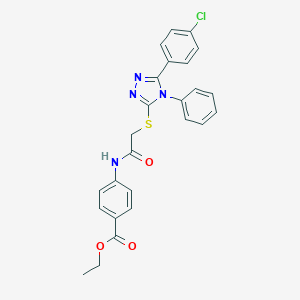 molecular formula C25H21ClN4O3S B418971 ethyl 4-[({[5-(4-chlorophenyl)-4-phenyl-4H-1,2,4-triazol-3-yl]sulfanyl}acetyl)amino]benzoate 