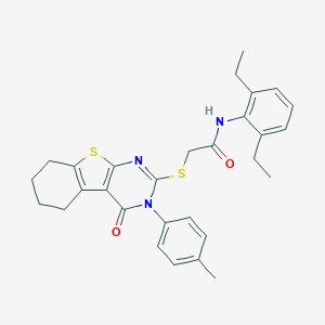 molecular formula C29H31N3O2S2 B418998 N-(2,6-diethylphenyl)-2-{[3-(4-methylphenyl)-4-oxo-3,4,5,6,7,8-hexahydro[1]benzothieno[2,3-d]pyrimidin-2-yl]sulfanyl}acetamide 