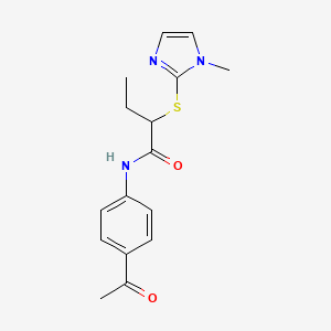 molecular formula C16H19N3O2S B4190040 N-(4-acetylphenyl)-2-(1-methylimidazol-2-yl)sulfanylbutanamide 