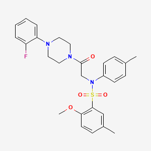 molecular formula C27H30FN3O4S B4190368 N-[2-[4-(2-fluorophenyl)piperazin-1-yl]-2-oxoethyl]-2-methoxy-5-methyl-N-(4-methylphenyl)benzenesulfonamide 