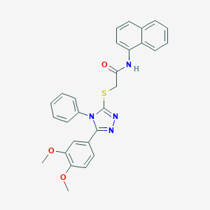 molecular formula C28H24N4O3S B419089 2-{[5-(3,4-dimethoxyphenyl)-4-phenyl-4H-1,2,4-triazol-3-yl]sulfanyl}-N-(1-naphthyl)acetamide 