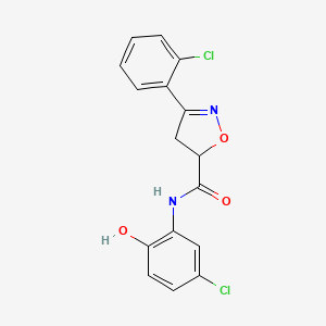 molecular formula C16H12Cl2N2O3 B4190998 N~5~-(5-CHLORO-2-HYDROXYPHENYL)-3-(2-CHLOROPHENYL)-4,5-DIHYDRO-5-ISOXAZOLECARBOXAMIDE 
