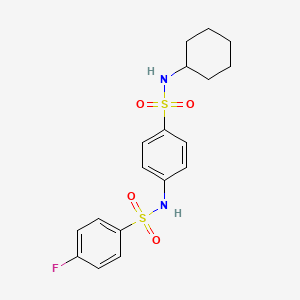 molecular formula C18H21FN2O4S2 B4191010 N-CYCLOHEXYL-4-(4-FLUOROBENZENESULFONAMIDO)BENZENE-1-SULFONAMIDE 