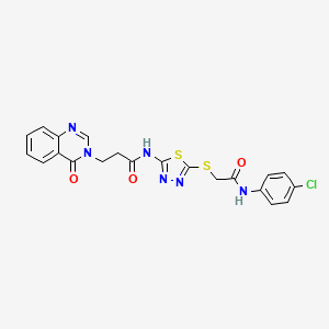 molecular formula C21H17ClN6O3S2 B4191085 N-[5-({2-[(4-chlorophenyl)amino]-2-oxoethyl}sulfanyl)-1,3,4-thiadiazol-2-yl]-3-(4-oxoquinazolin-3(4H)-yl)propanamide 