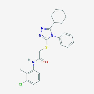 molecular formula C23H25ClN4OS B419117 N-(3-chloro-2-methylphenyl)-2-[(5-cyclohexyl-4-phenyl-4H-1,2,4-triazol-3-yl)sulfanyl]acetamide 
