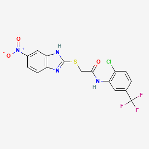 molecular formula C16H10ClF3N4O3S B4191231 N~1~-[2-CHLORO-5-(TRIFLUOROMETHYL)PHENYL]-2-[(5-NITRO-1H-1,3-BENZIMIDAZOL-2-YL)SULFANYL]ACETAMIDE 