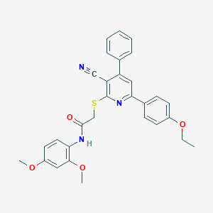 molecular formula C30H27N3O4S B419143 2-{[3-cyano-6-(4-ethoxyphenyl)-4-phenyl-2-pyridinyl]sulfanyl}-N-(2,4-dimethoxyphenyl)acetamide 