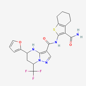 molecular formula C21H20F3N5O3S B4191599 N-(3-carbamoyl-4,5,6,7-tetrahydro-1-benzothiophen-2-yl)-5-(furan-2-yl)-7-(trifluoromethyl)-4,5,6,7-tetrahydropyrazolo[1,5-a]pyrimidine-3-carboxamide 