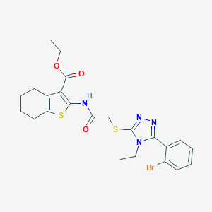 molecular formula C23H25BrN4O3S2 B419161 ethyl 2-[({[5-(2-bromophenyl)-4-ethyl-4H-1,2,4-triazol-3-yl]sulfanyl}acetyl)amino]-4,5,6,7-tetrahydro-1-benzothiophene-3-carboxylate 