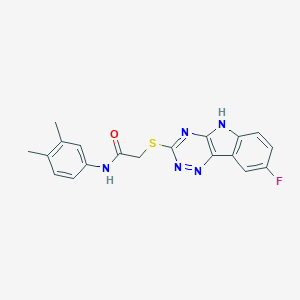 molecular formula C19H16FN5OS B419166 N-(3,4-dimethylphenyl)-2-[(8-fluoro-5H-[1,2,4]triazino[5,6-b]indol-3-yl)sulfanyl]acetamide 
