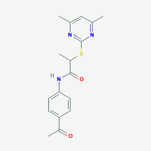 molecular formula C17H19N3O2S B4191772 N-(4-acetylphenyl)-2-[(4,6-dimethylpyrimidin-2-yl)sulfanyl]propanamide 