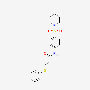 molecular formula C21H26N2O3S2 B4191854 N-{4-[(4-methylpiperidin-1-yl)sulfonyl]phenyl}-3-(phenylsulfanyl)propanamide 