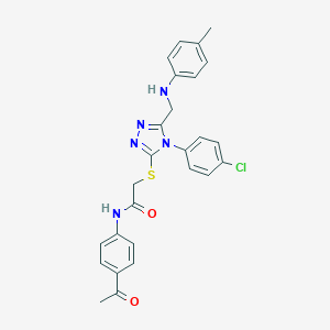 molecular formula C26H24ClN5O2S B419188 N-(4-Acetylphenyl)-2-((4-(4-chlorophenyl)-5-((p-tolylamino)methyl)-4H-1,2,4-triazol-3-yl)thio)acetamide CAS No. 482638-19-7