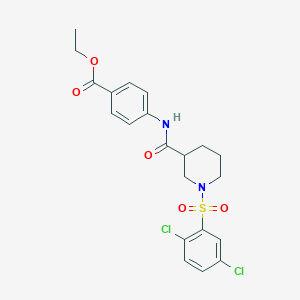 molecular formula C21H22Cl2N2O5S B4191918 Ethyl 4-[[1-(2,5-dichlorophenyl)sulfonylpiperidine-3-carbonyl]amino]benzoate 