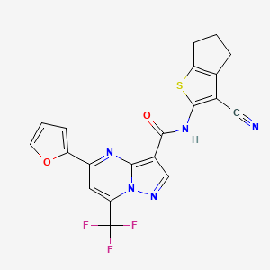 molecular formula C20H12F3N5O2S B4192155 N-(3-cyano-5,6-dihydro-4H-cyclopenta[b]thiophen-2-yl)-5-(furan-2-yl)-7-(trifluoromethyl)pyrazolo[1,5-a]pyrimidine-3-carboxamide 
