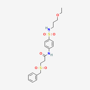 molecular formula C21H28N2O6S2 B4192330 N-{4-[(3-ETHOXYPROPYL)SULFAMOYL]PHENYL}-3-PHENYLMETHANESULFONYLPROPANAMIDE 