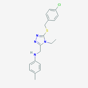 molecular formula C19H21ClN4S B419234 N-({5-[(4-chlorobenzyl)sulfanyl]-4-ethyl-4H-1,2,4-triazol-3-yl}methyl)-4-methylaniline 