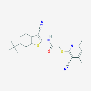 molecular formula C23H26N4OS2 B419238 N-(6-tert-butyl-3-cyano-4,5,6,7-tetrahydro-1-benzothien-2-yl)-2-[(3-cyano-4,6-dimethyl-2-pyridinyl)sulfanyl]acetamide 