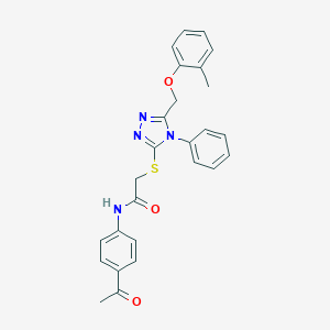 molecular formula C26H24N4O3S B419250 N-(4-acetylphenyl)-2-({5-[(2-methylphenoxy)methyl]-4-phenyl-4H-1,2,4-triazol-3-yl}sulfanyl)acetamide 