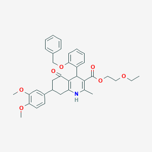 molecular formula C36H39NO7 B419273 2-Ethoxyethyl 4-[2-(benzyloxy)phenyl]-7-(3,4-dimethoxyphenyl)-2-methyl-5-oxo-1,4,5,6,7,8-hexahydro-3-quinolinecarboxylate 
