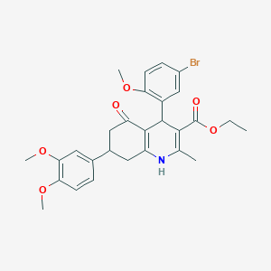 molecular formula C28H30BrNO6 B419293 Ethyl 4-(5-bromo-2-methoxyphenyl)-7-(3,4-dimethoxyphenyl)-2-methyl-5-oxo-1,4,5,6,7,8-hexahydro-3-quinolinecarboxylate 
