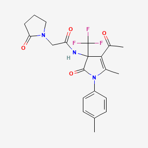 molecular formula C21H22F3N3O4 B4192968 N-[4-acetyl-5-methyl-1-(4-methylphenyl)-2-oxo-3-(trifluoromethyl)pyrrol-3-yl]-2-(2-oxopyrrolidin-1-yl)acetamide 