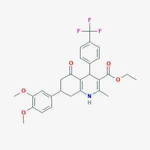 molecular formula C28H28F3NO5 B419298 Ethyl 7-(3,4-dimethoxyphenyl)-2-methyl-5-oxo-4-(4-(trifluoromethyl)phenyl)-1,4,5,6,7,8-hexahydroquinoline-3-carboxylate CAS No. 333308-93-3
