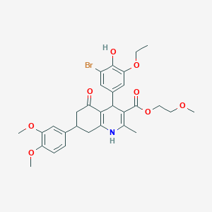 molecular formula C30H34BrNO8 B419303 2-Methoxyethyl 4-(3-bromo-5-ethoxy-4-hydroxyphenyl)-7-(3,4-dimethoxyphenyl)-2-methyl-5-oxo-1,4,5,6,7,8-hexahydro-3-quinolinecarboxylate 