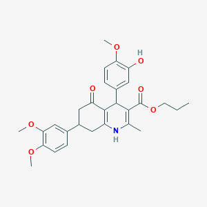 molecular formula C29H33NO7 B419306 Propyl 7-(3,4-dimethoxyphenyl)-4-(3-hydroxy-4-methoxyphenyl)-2-methyl-5-oxo-1,4,5,6,7,8-hexahydro-3-quinolinecarboxylate 