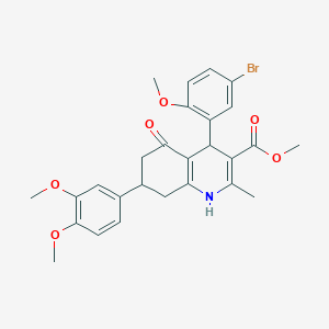 molecular formula C27H28BrNO6 B419319 Methyl 4-(5-bromo-2-methoxyphenyl)-7-(3,4-dimethoxyphenyl)-2-methyl-5-oxo-1,4,5,6,7,8-hexahydro-3-quinolinecarboxylate 