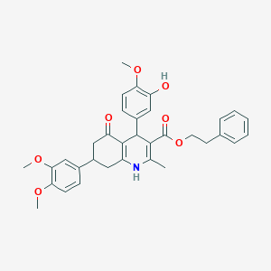 molecular formula C34H35NO7 B419321 Phenethyl 7-(3,4-dimethoxyphenyl)-4-(3-hydroxy-4-methoxyphenyl)-2-methyl-5-oxo-1,4,5,6,7,8-hexahydroquinoline-3-carboxylate CAS No. 493034-49-4