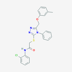 molecular formula C24H21ClN4O2S B419330 N-(2-chlorophenyl)-2-({5-[(3-methylphenoxy)methyl]-4-phenyl-4H-1,2,4-triazol-3-yl}sulfanyl)acetamide 