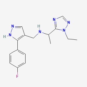 molecular formula C16H19FN6 B4193387 1-(2-ethyl-1,2,4-triazol-3-yl)-N-[[5-(4-fluorophenyl)-1H-pyrazol-4-yl]methyl]ethanamine 