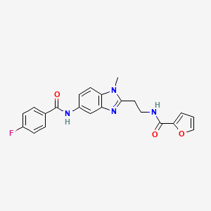 molecular formula C22H19FN4O3 B4193419 N-{2-[5-(4-FLUOROBENZAMIDO)-1-METHYL-1H-1,3-BENZODIAZOL-2-YL]ETHYL}FURAN-2-CARBOXAMIDE 